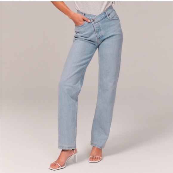 Abercrombie & Fitch Denim - Abercrombie & Fitch Curve Love Crossover Dad High Rise Straight Leg Jeans Sz 16